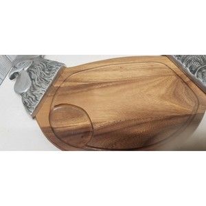 Country Wood & Pewter Rooster Cutting Board Serving Tray Home Decor Ap 22” X 12”